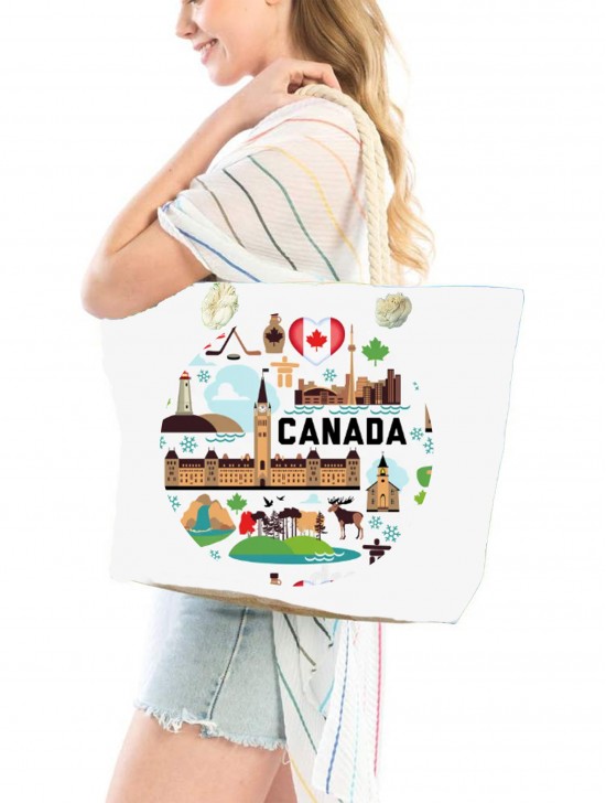 Canvas Canada Maple Leaf Print Shoulder Tote